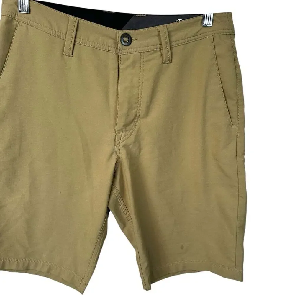 Volcom Surf Turf Tan Shorts 2 Way Stretch Flat Front Hybrid Casual 28